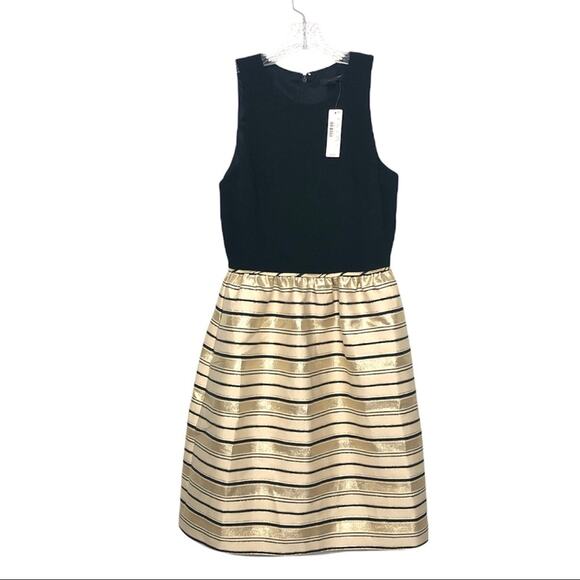 J. Crew Dress Black Metallic Gold Stripe Skirt Nwt Fit Flare - Picture 1 of 8
